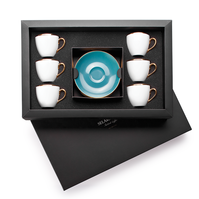 Selamlique 6'lı Klasik Turkuaz Türk Kahvesi Fincanları