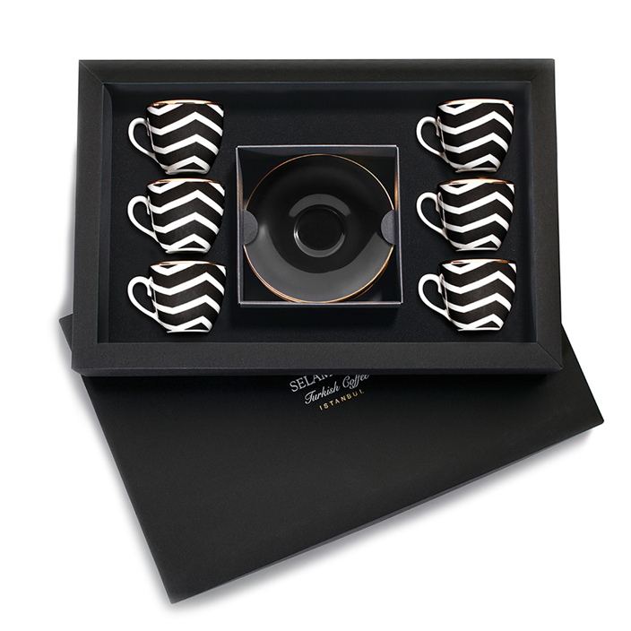 Selamlique 6'lı Zigzag Siyah Türk Kahvesi Fincanları