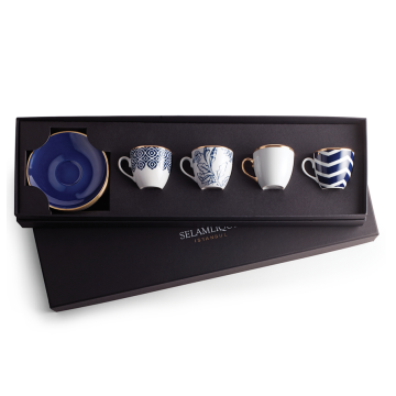 Selamlique 4'lü Karışık Mavi Türk Kahvesi Fincanları