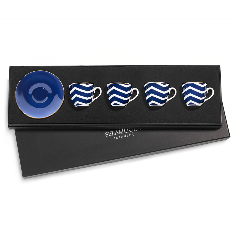Selamlique 4'lü Zigzag Mavi Türk Kahvesi Fincanları
