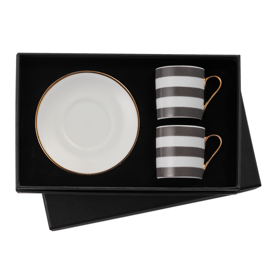 Selamlique 2'li Gri Çizgili Türk Kahvesi Fincanları
