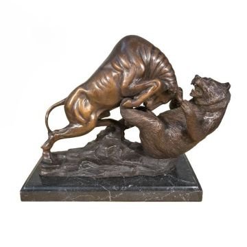 Bronz Boğa ve Ayı Dövüşü Biblosu | 27 cm - Thaibronze